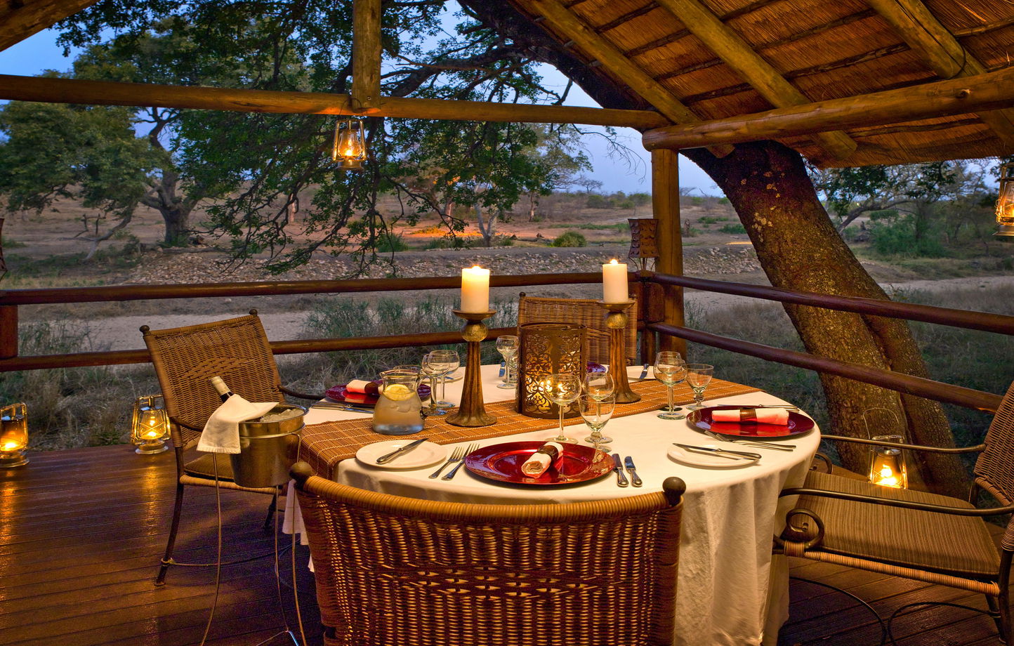table set for dinner in main area of Ulusaba lodge