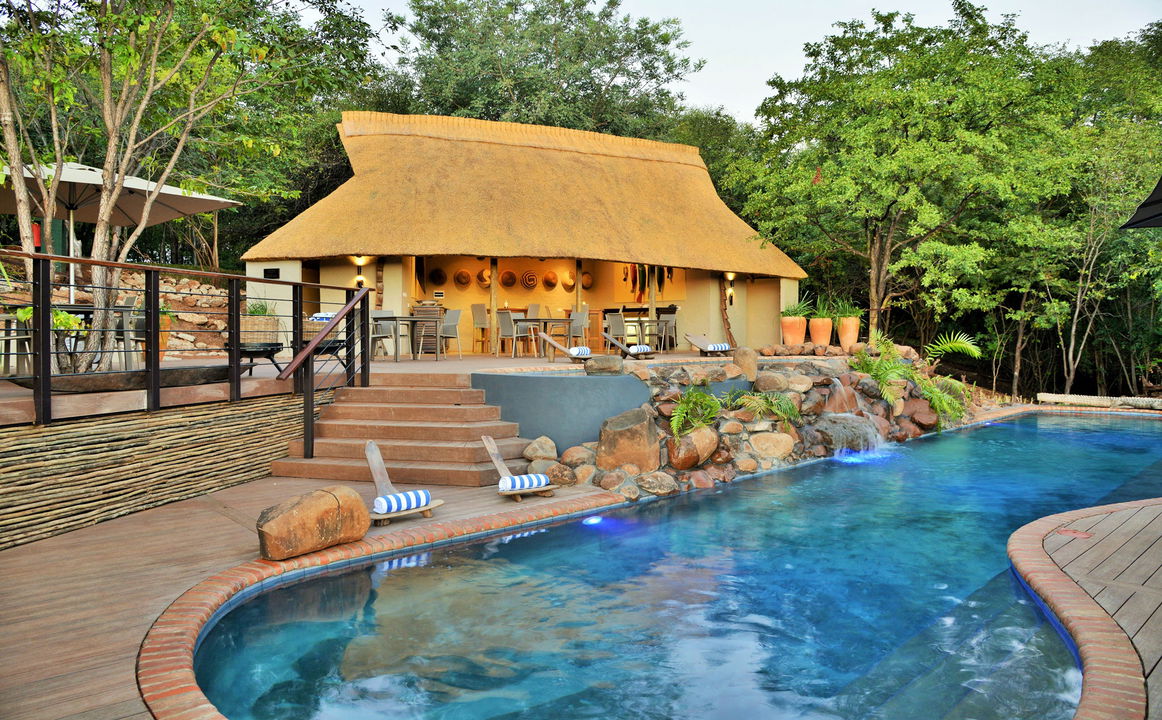 view of the main pool at Victoria falls safari club