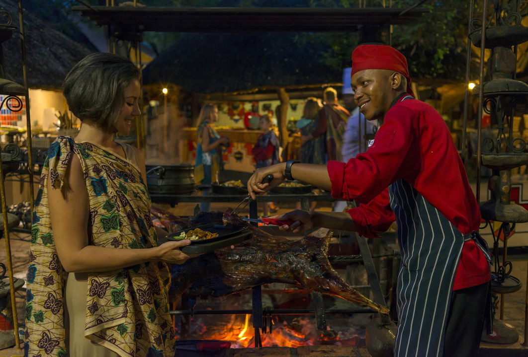 guest served carvery in the boma of Victoria falls safari lodge
