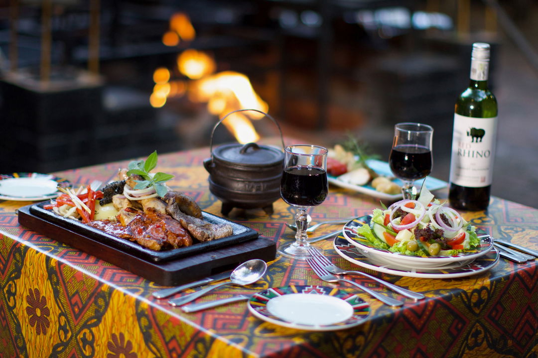 traditional food serving on table at Victoria falls safari lodge Zimbabwe