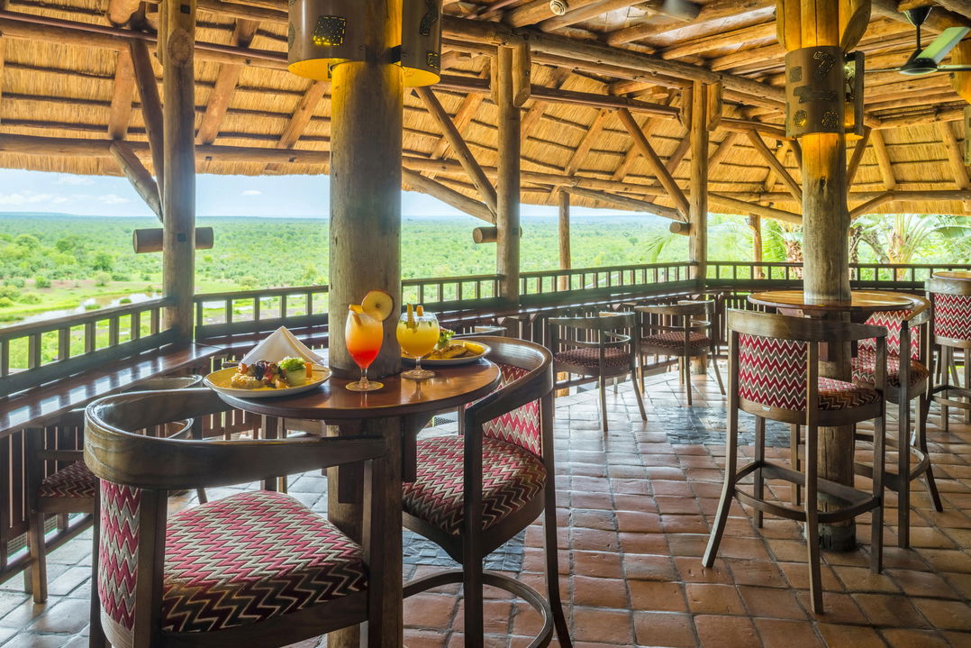 main dining area on deck at Victoria falls safari lodge Zimbabwe