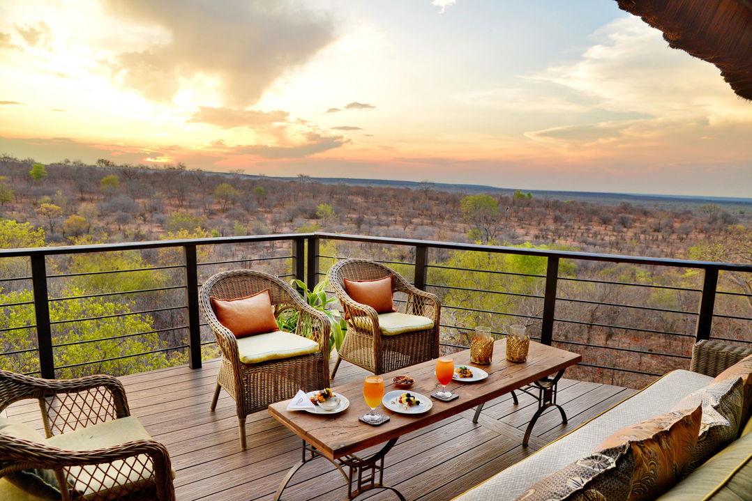 dinner setting on viewing deck of Victoria falls safari lodge Zimbabwe