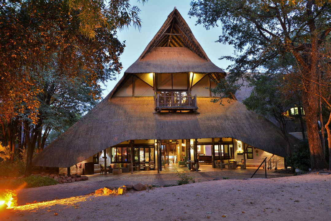 entrance of Victoria falls safari lodge Zimbabwe at dusk