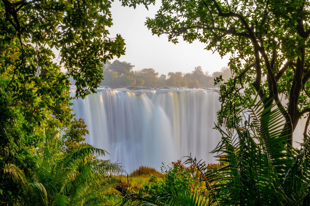 view of Victoria falls Zimbabwe through the jungle