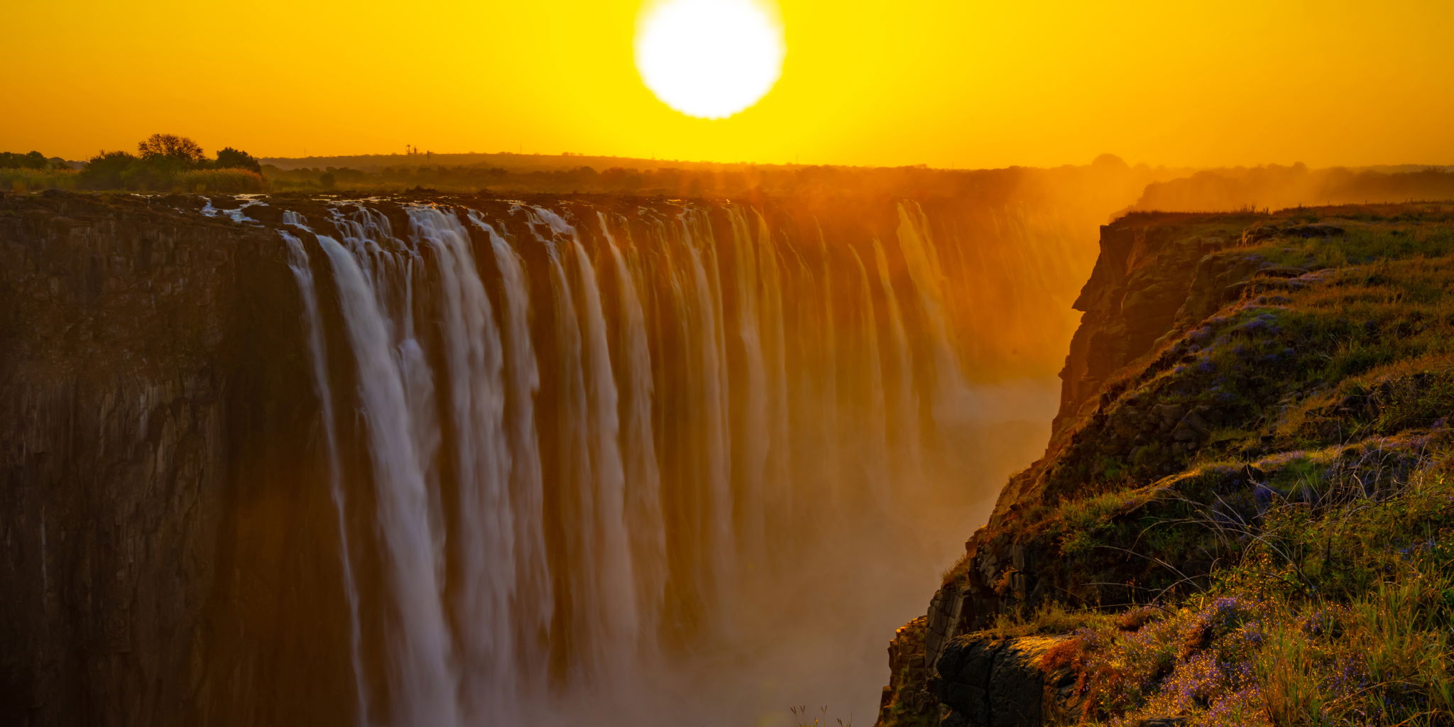 sunset frontal view of Victoria falls Zimbabwe