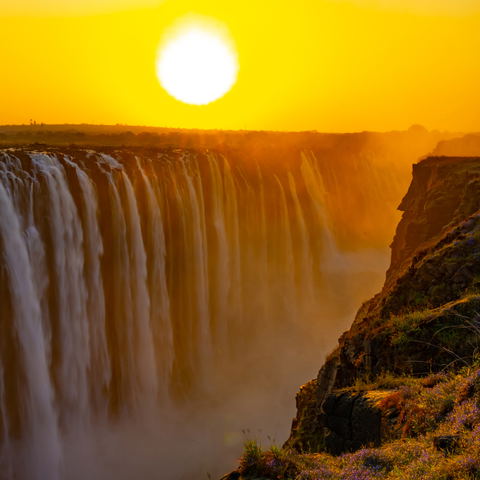 sunset frontal view of Victoria falls Zimbabwe