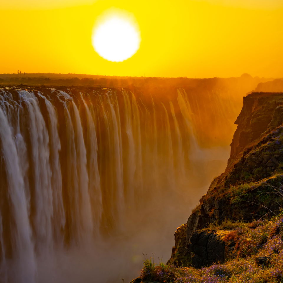sunset frontal view of Victoria falls Zimbabwe
