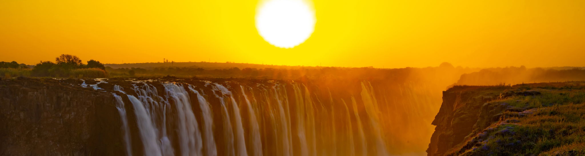 sunset frontal view of Victoria falls Zimbabwe