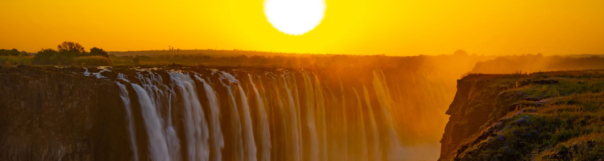 sunset frontal view of Victoria falls Zimbabwe