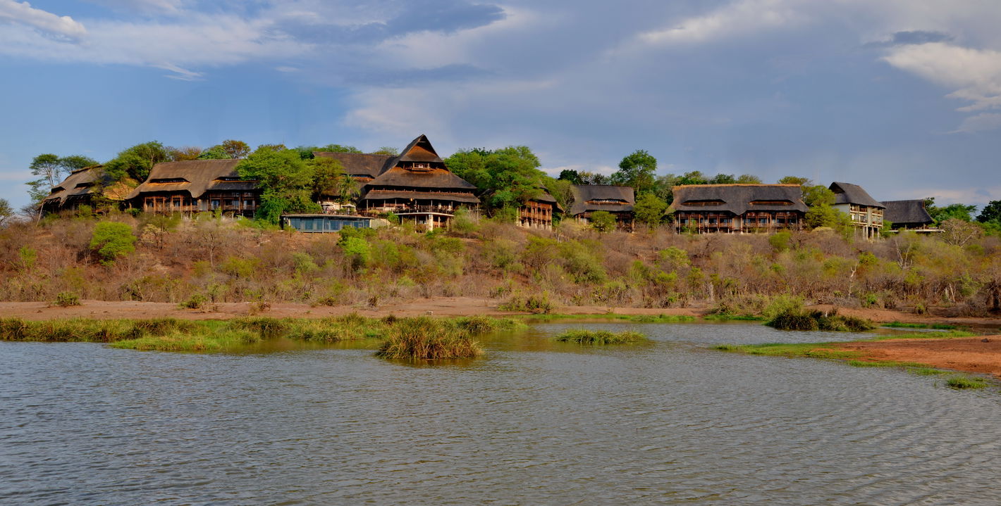 view of front of Victoria falls safari lodge Zimbabwe form waterhole