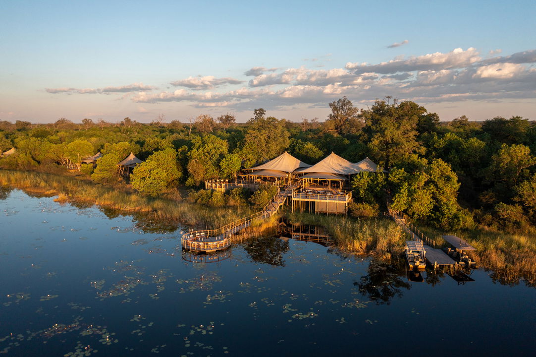 main camp aerial view at wilderness duma tau camp botswana