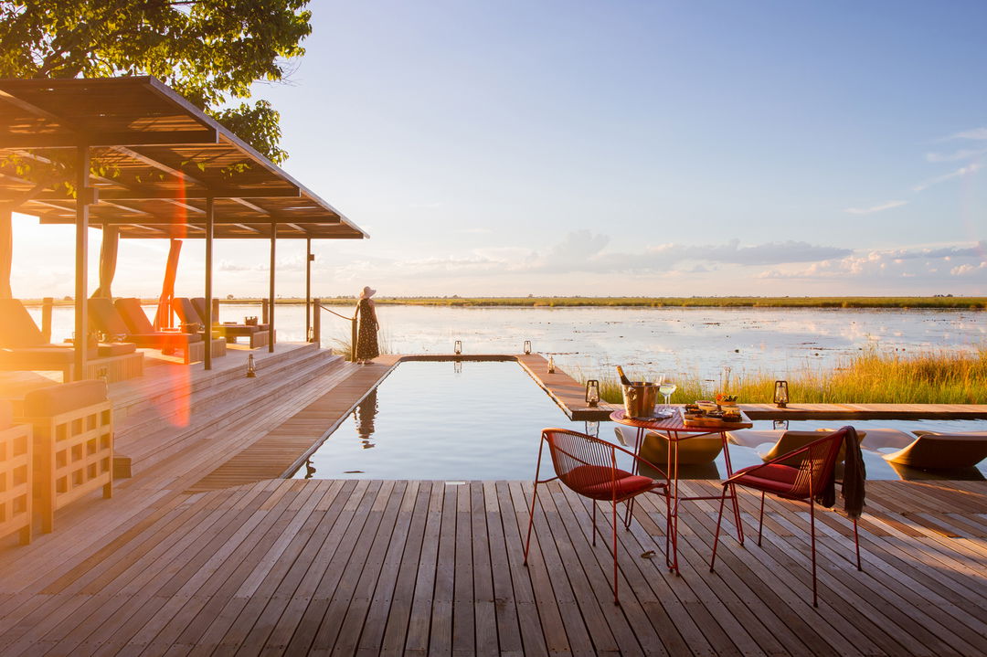 viewing deck with pool at osprey retreat of wilderness duma tau camp botswana