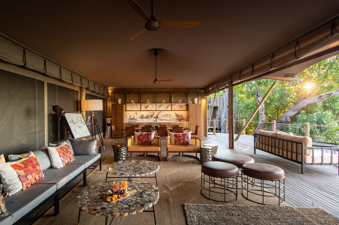 main guest area of wilderness duma tau camp botswana