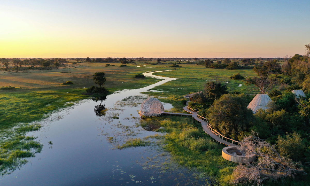 aerial view of the dome feature of Jao Camp Wilderness Botswana