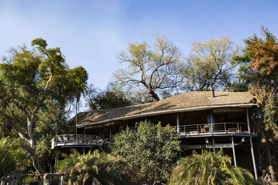 view of teh lodge from below at Jao Camp Wilderness Okavango Delta Botswana