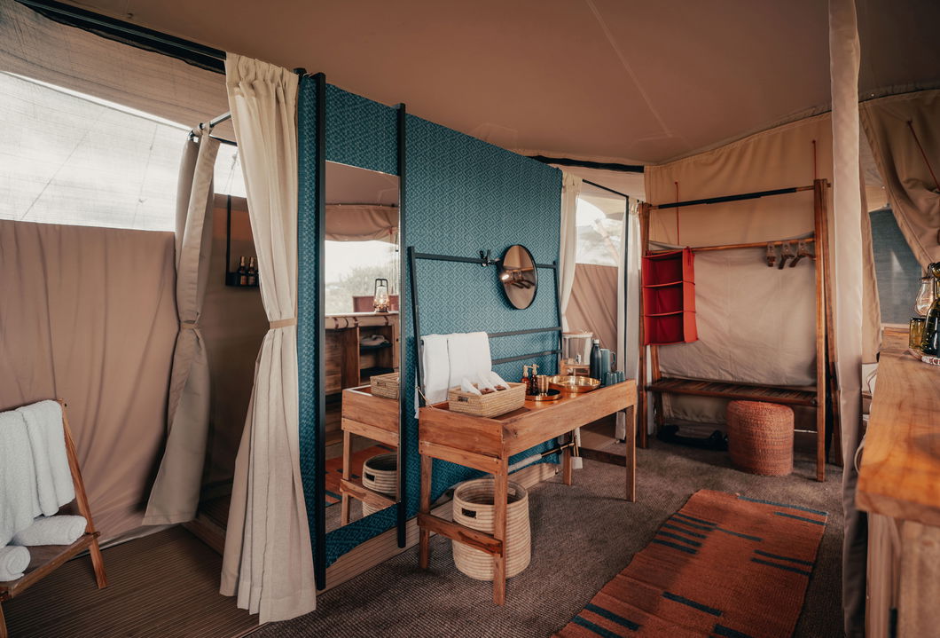 bathroom inside tented suite of Wilderness Usawa tented camp Serengeti
