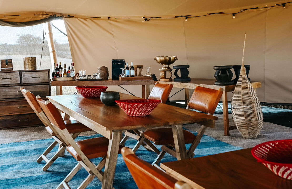 dining area inside the tents of Wilderness Usawa tented camp Serengeti
