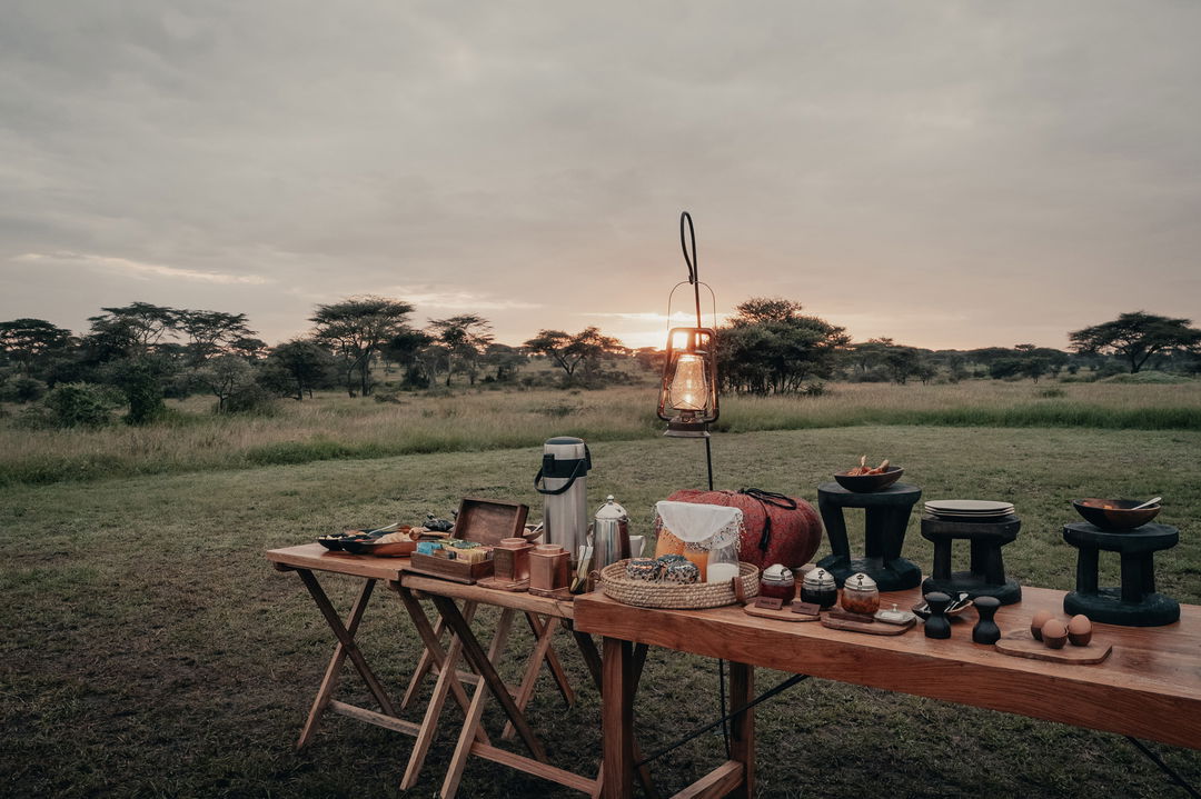 sundowner setting on a table of Wilderness Usawa tented camp Serengeti