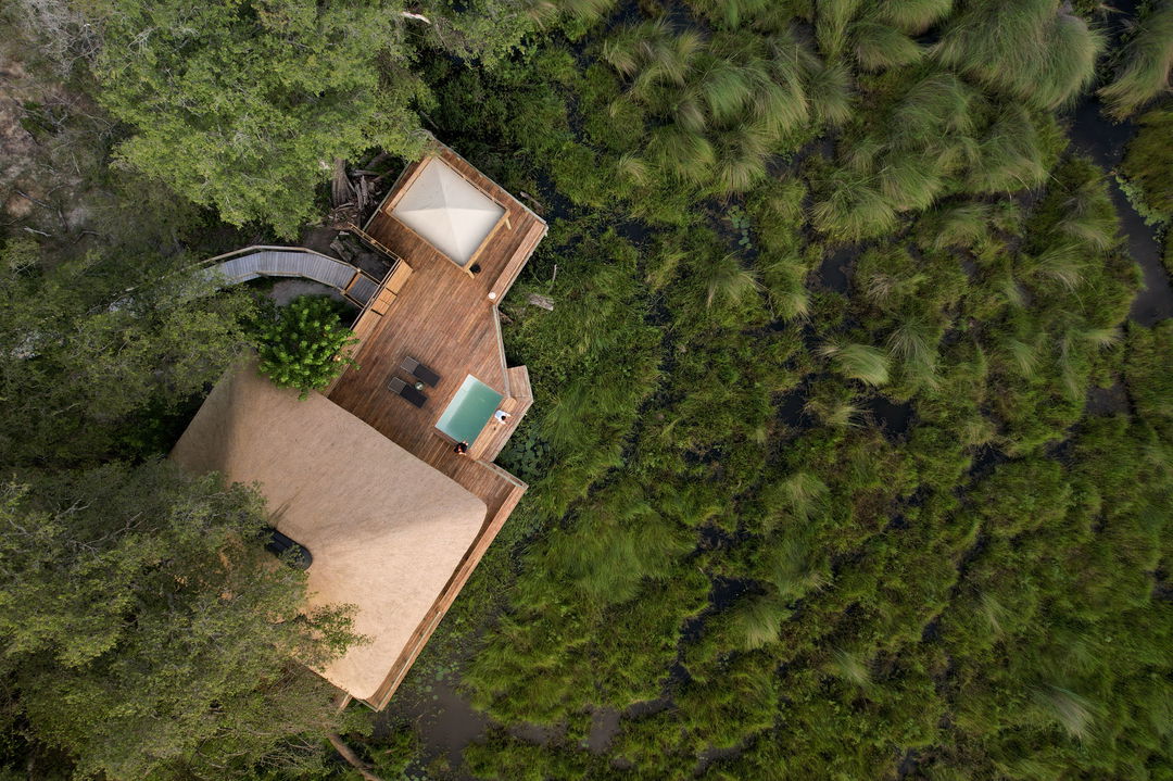 aerial view of Vumbura Plains Camp Wilderness Okavango Delta