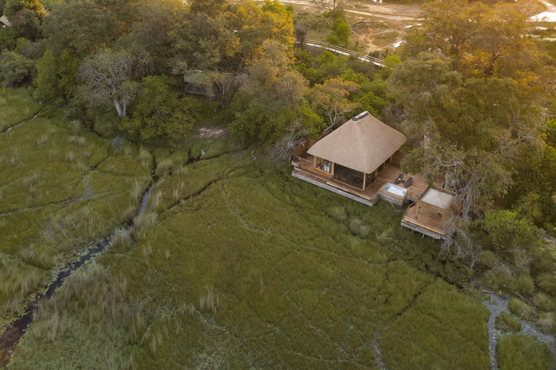 aerial view of luxury suite at Vumbura Plains Camp Wilderness Okavango Delta