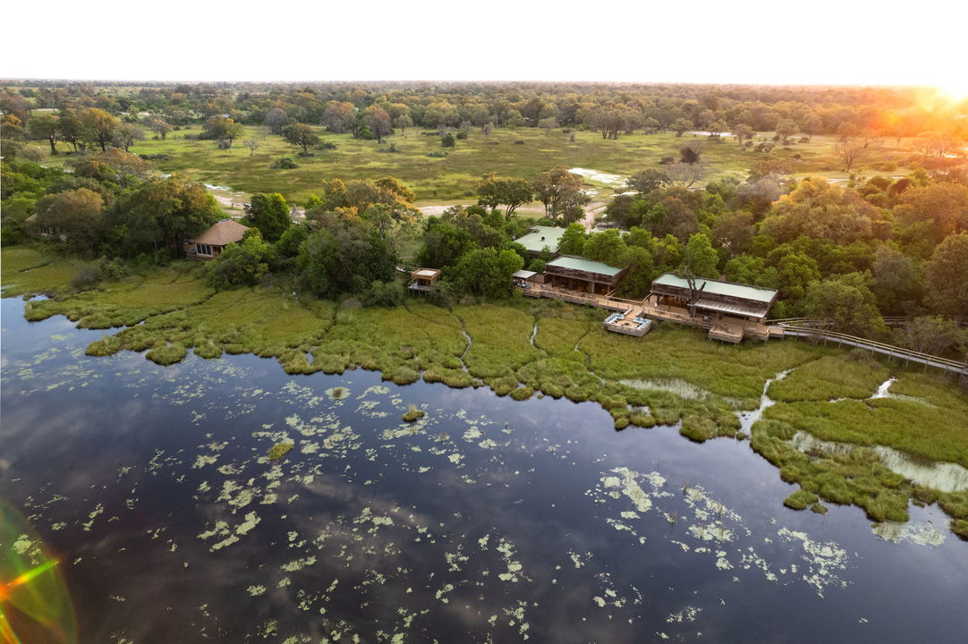 aerial view of Vumbura Plains Camp Wilderness Okavango Delta