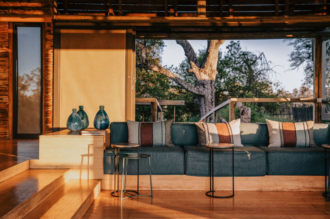 entertainment and seating areas at Vumbura Plains Camp Wilderness Okavango Delta