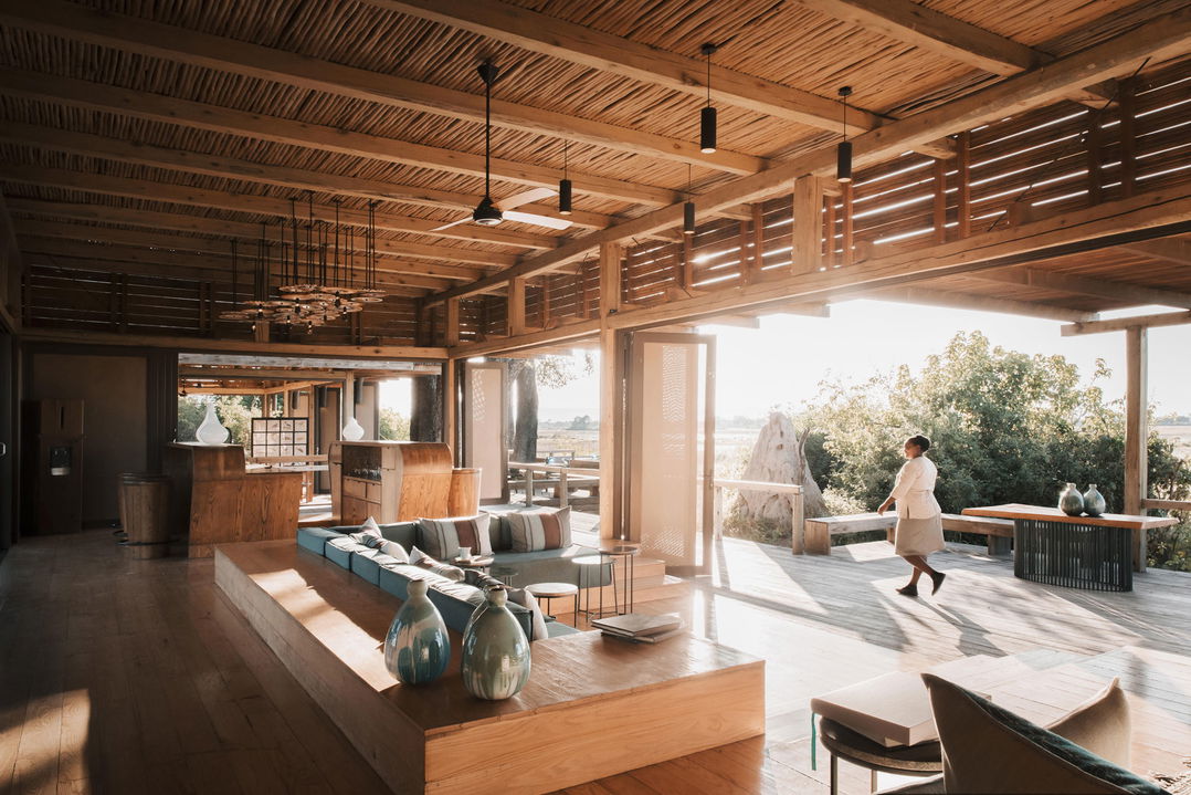 views on delta from inside lodge at Vumbura Plains Camp Wilderness Okavango Delta