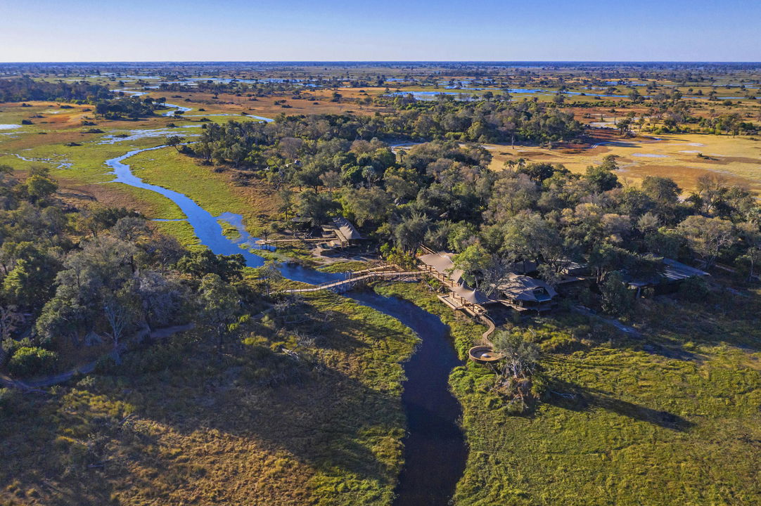 high aerial view of Xigera Lodge Botswana