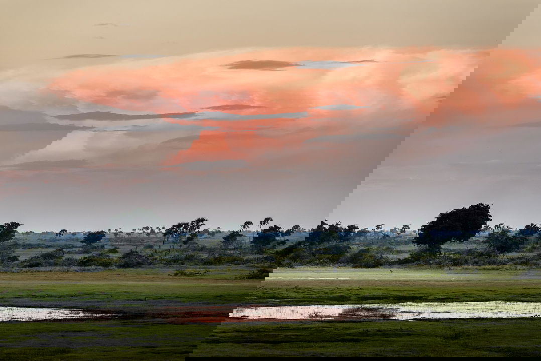 sunset view of the plains of the Okavango delta by Xigera Lodge Botswana