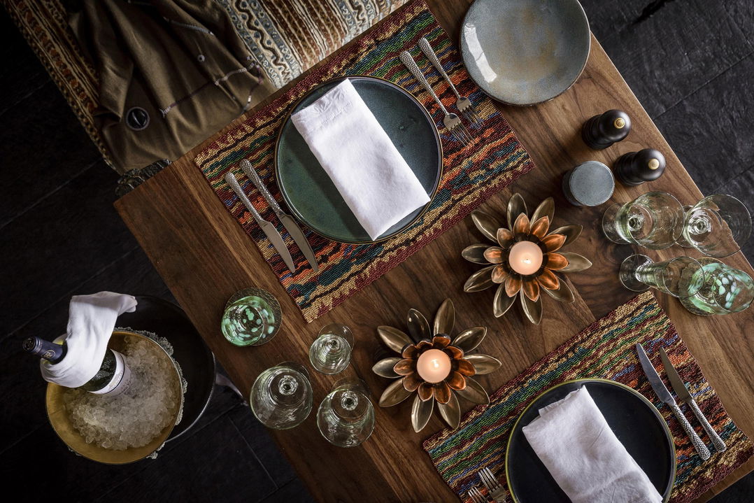 table set for dinner at Xigera Lodge Botswana