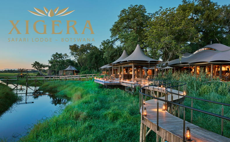 Xigera Lodge Botswana view from the delta with a Xigera logo overlay