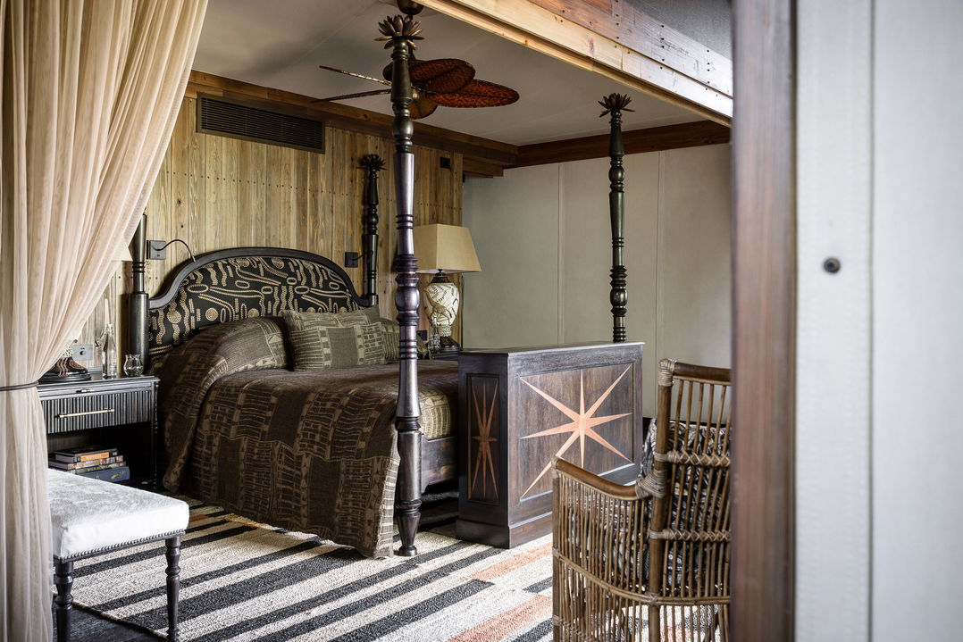 bedroom views of mangosteen suite at Xigera Lodge Botswana