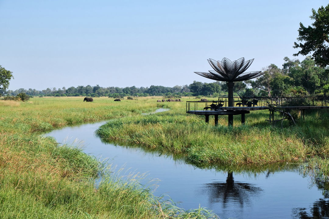 exterior view of the spa facility and deck at Xigera Lodge Botswana