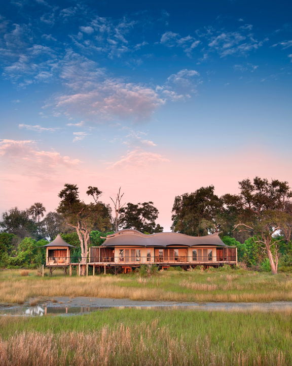 frontal view from delta of Xigera safari lodge Okavango Delta Bostwana