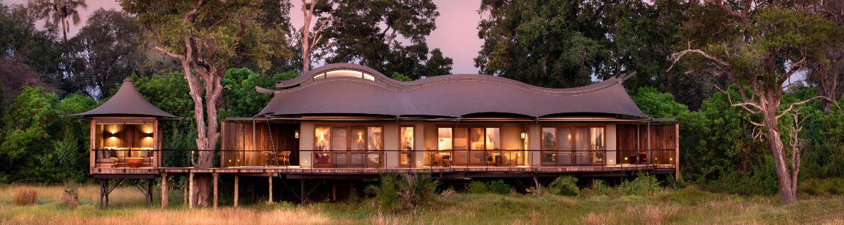 sunset view of Xigera lodge in the Okavango delta