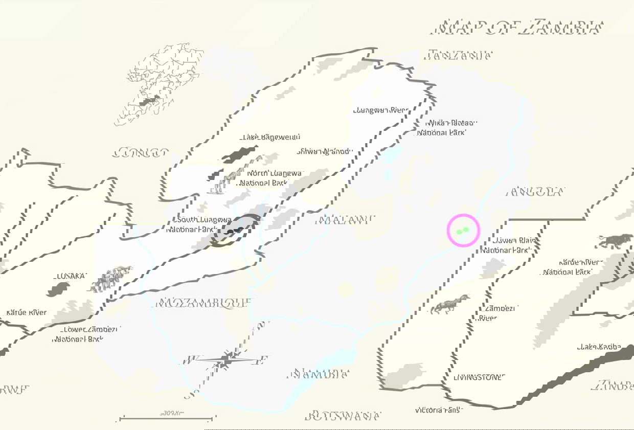 map of zambia depicting its wildlife locations