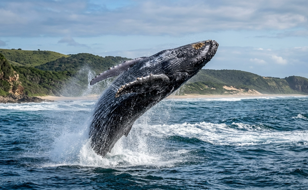 A humpback whale breaching off Sodwana Bay A humpback whale breaching off Sodwana Bay
