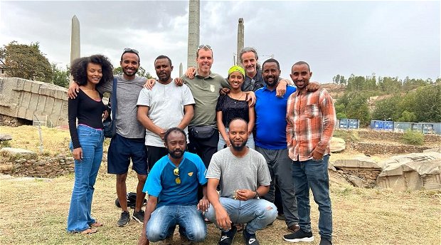 The team visiting the famous stelae fiel in the centre of Axum in Tigray